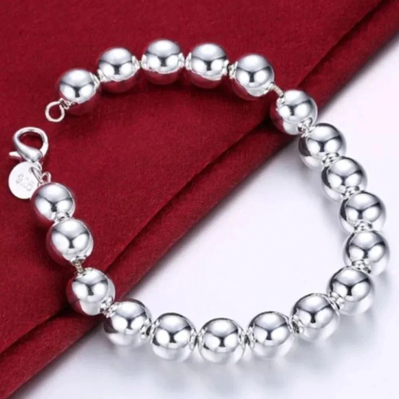 925 Sterling Silver 10 MM Classic Bead Bracelet - Picture 1 of 9